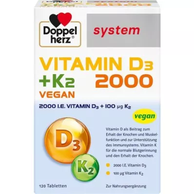 DOPPELHERZ Vitamín D3 2000+K2 systémové tablety, 120 kapsúl