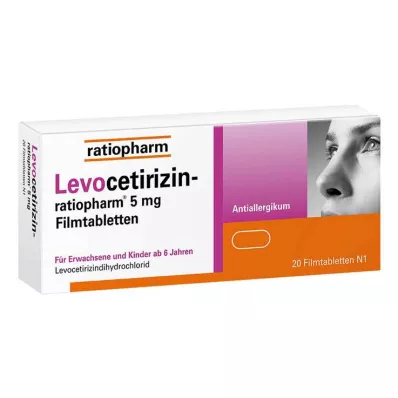 Levocetirizin ratiopharm 5 mg filmom obalené tablety, 20 ks Levocetirizin ratiopharm 5 mg filmom obalené tablety, 20 ks