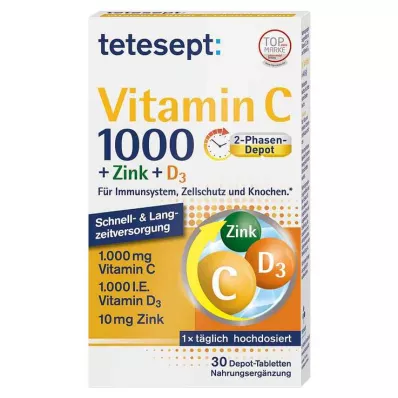 TETESEPT Vitamín C 1 000+Zinok+D3 1 000 I.U. tabliet, 30 ks