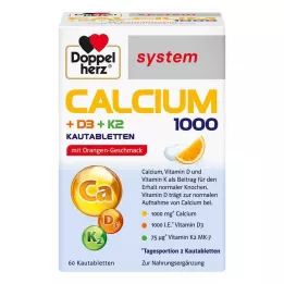 DOPPELHERZ Systém vápnika 1000+D3+K2 žuvacie tablety, 60 ks