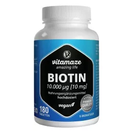 BIOTIN 10 mg vegánske tablety s vysokou dávkou, 180 ks