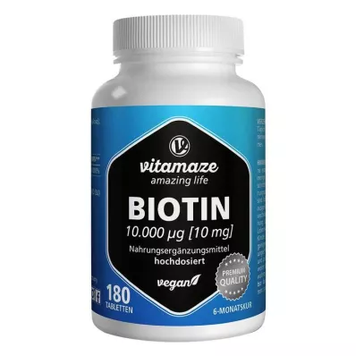 BIOTIN 10 mg vegánske tablety s vysokou dávkou, 180 ks