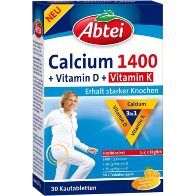 ABTEI Vápnik 1400+Vitamín D3+K žuvacie tablety, 30 kapsúl