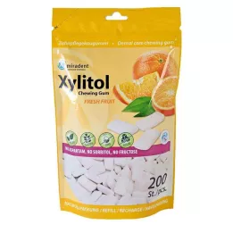 MIRADENT Xylitolová žuvačka na starostlivosť o zuby Freshfruit, 200 kusov