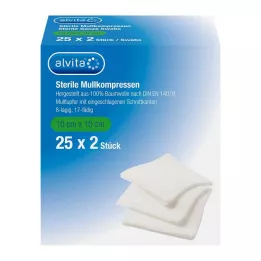 ALVITA Gázové kompresy sterilné 10x10 cm, 25X2 ks