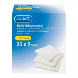 ALVITA Gázové kompresy sterilné 5x5 cm, 25X2 ks