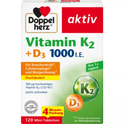 DOPPELHERZ Vitamín K2+D3 1000 I.U. tablety, 120 kapsúl