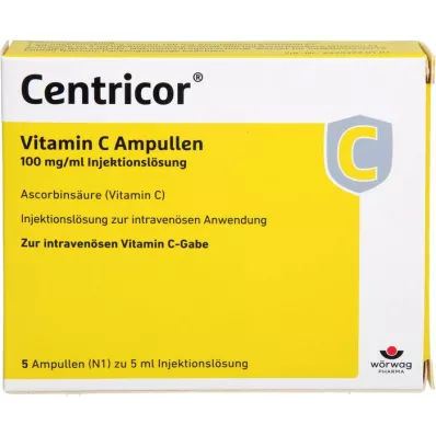 CENTRICOR Ampulky vitamínu C 100 mg/ml injekčný roztok, 5X5 ml